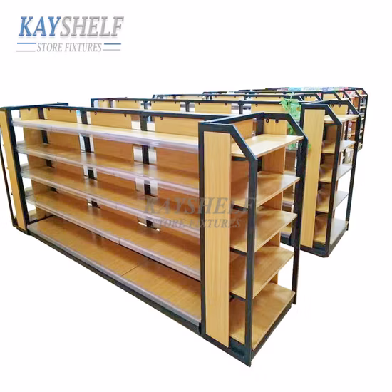 Steel and Wood Structure Supermarket Store Gondola Island Display Shelf