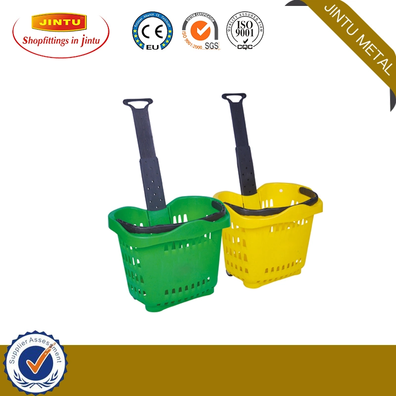 Plastic Rolling Shopping Trolley Basket with Handle