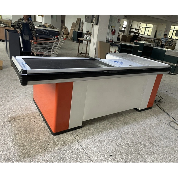 Supermarket Customized Steel Electronic Durable Checkout Counter with Conveyor Belt